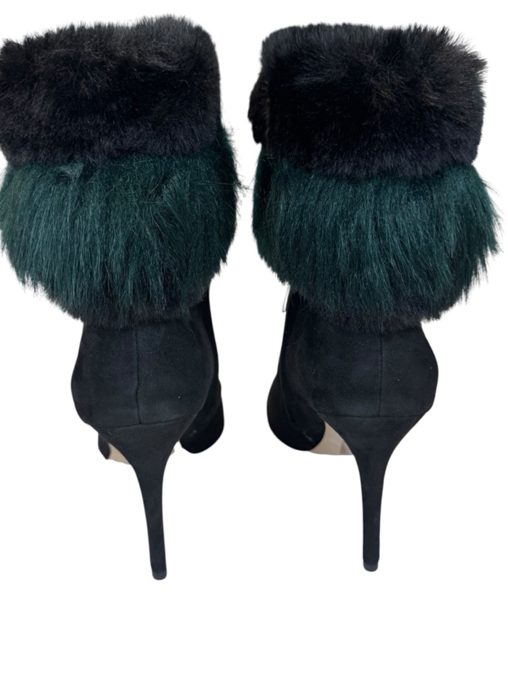 Sam Edelman OLEANA Heeled Booties Size 9 Black Green Faux Fur Real Suede Boots - Picture 2 of 13